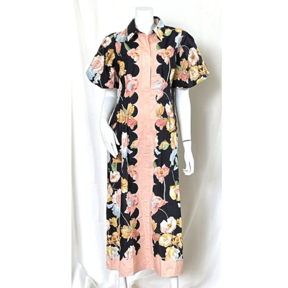 Tuckernuck Moonlight Iris Delaney Midi Dress Sz M Peach Pink Green Black $298